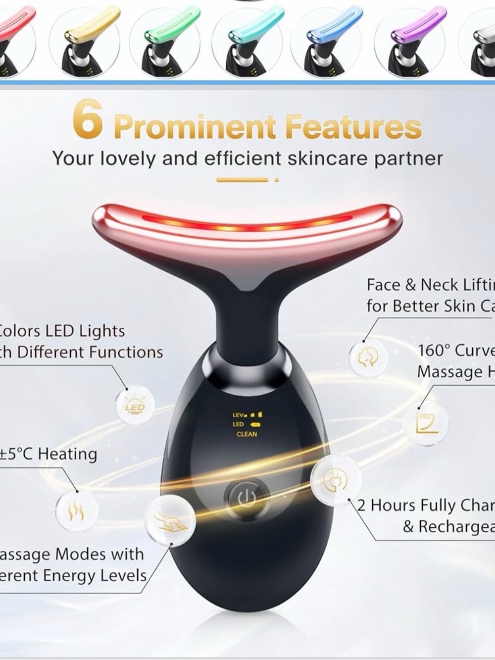 Face & Neck LED Massage Tool - Black with Red LED